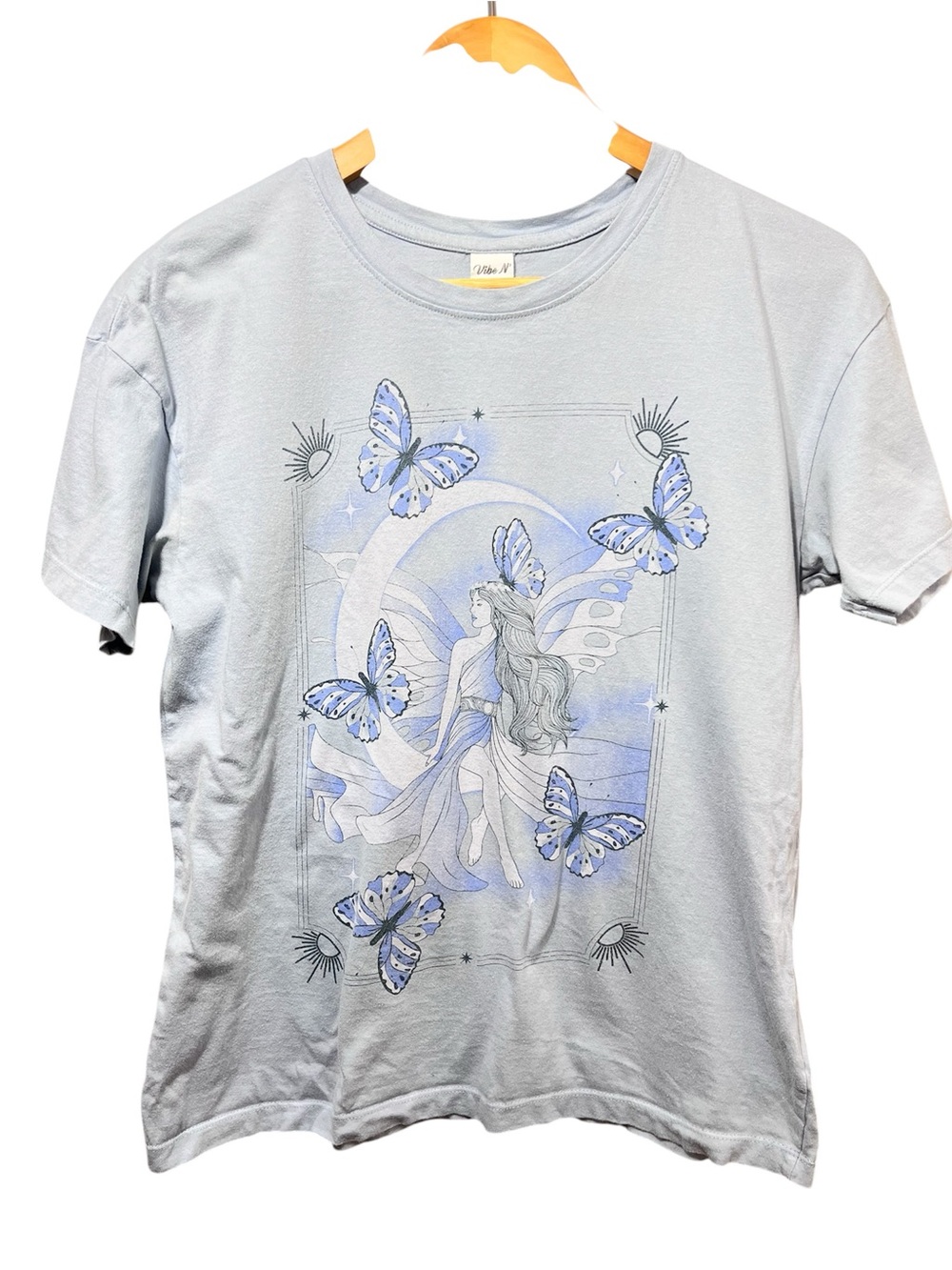 Y2K Fairy Butterfly Graphic T Shirt Womens Small Light Blue Fairycore Celestial